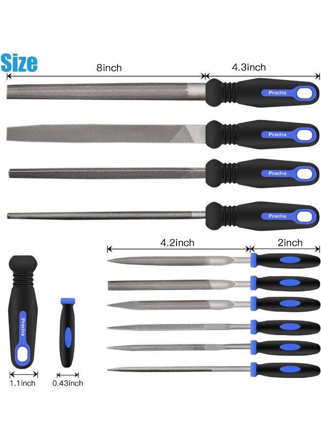Preciva 18PCS File Set, 18 in1 High Carbon Steel Multipurpose File Set Includes 4PCS Flat/Triangle/Half-Round/Round Large File & 12PCS Needle File & Brush & Portable Bag.