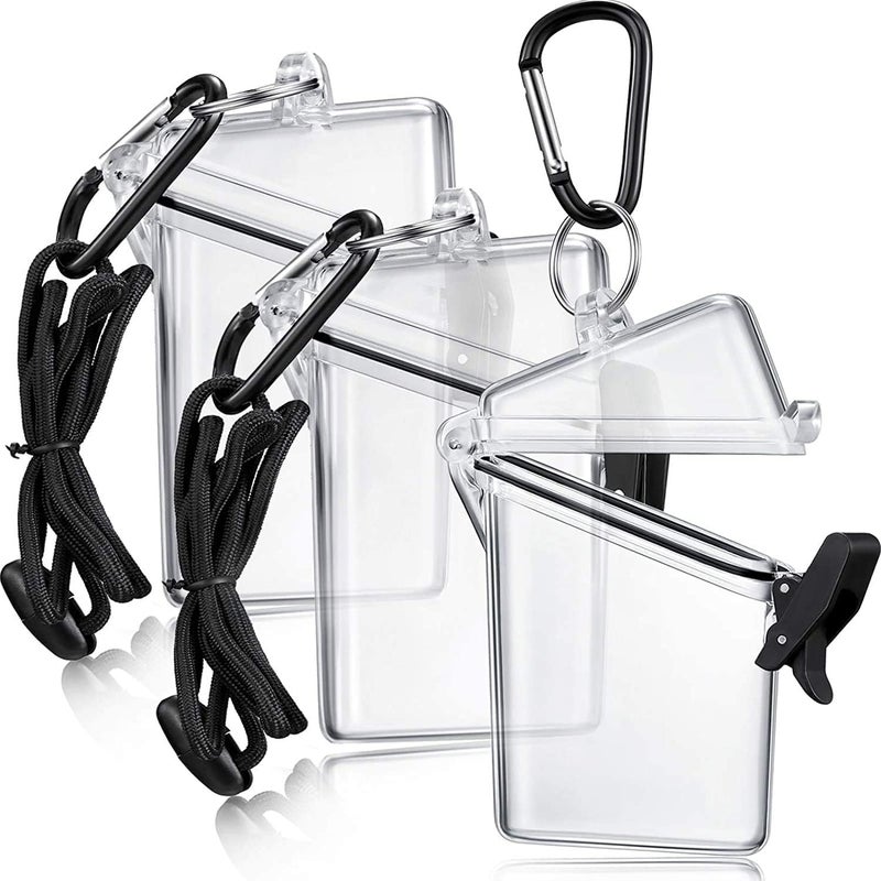 ChicAbode 3 Pcs Waterproof Box ID Badge Holder, Waterproof Badge Holder Cover, Rubber O-Ring for Water and Dust Resistance, with Lanyard and Keychain for ID, Credit Card, Money or Other Badges - Image 1