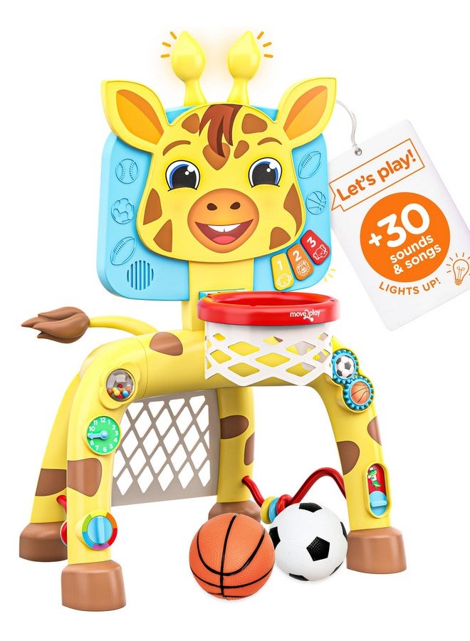Move2Play , Giraffe Basketball Hoop & Soccer Goal Activity Center | 30+ Sounds & Lights | 1, 2, 3+ Year Old Christmas Gift & Birthday Present | 6, 12, 18, 24+ Month Toy For Baby, Toddler, Boys, & Girls - Image 1
