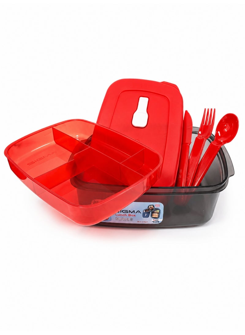 SIGMA Title Sigma Lunch Box 2 L with Spoon, Fork & Knife – Reusable Food Container with Secure Lid - Image 1