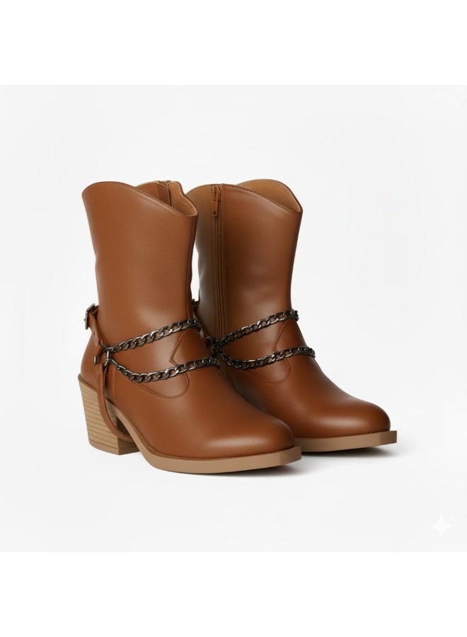 لايف ستيلاش  أحذية كاحل جلد باكسسوارات وسوسته  - G-32 - هافان - Image 1