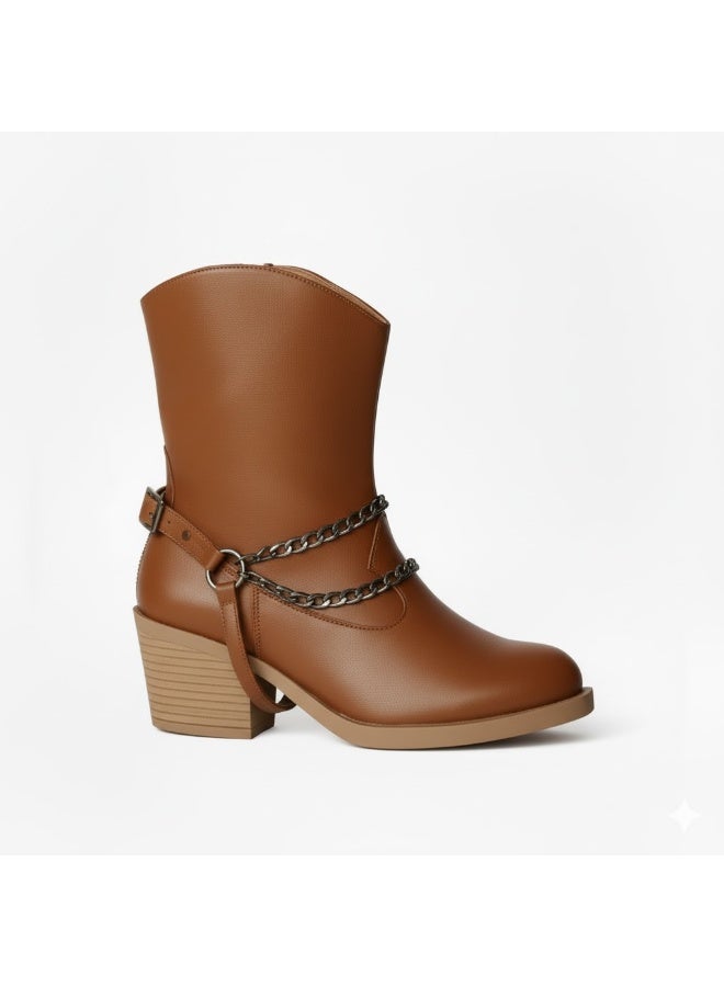 لايف ستيلاش  أحذية كاحل جلد باكسسوارات وسوسته  - G-32 - هافان - Image 2