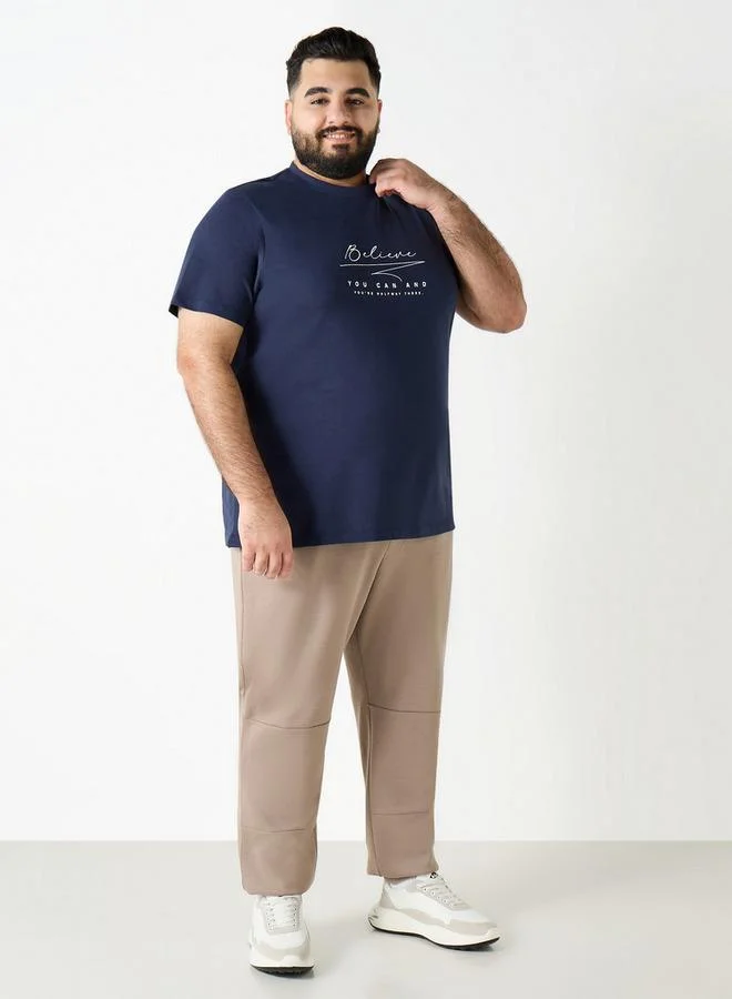 Splash FAV Plus Size Slogan Print Crew Neck T-shirt with Short Sleeves