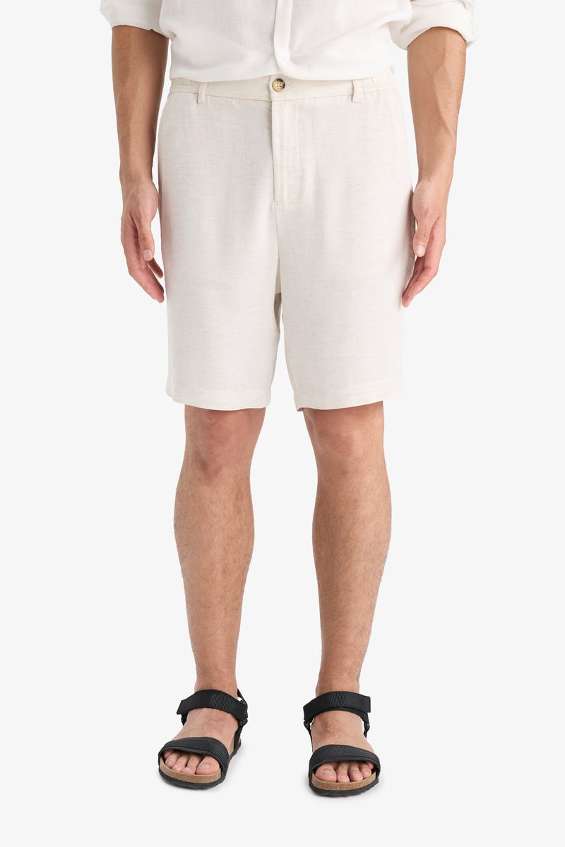 DeFacto Man Regular Fit Straight Leg Linen Blend Bermuda Shorts - Image 1