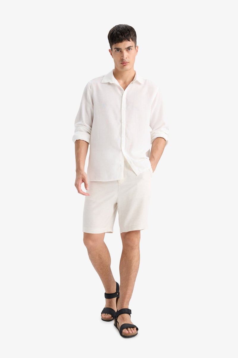 DeFacto Man Regular Fit Straight Leg Linen Blend Bermuda Shorts - Image 2