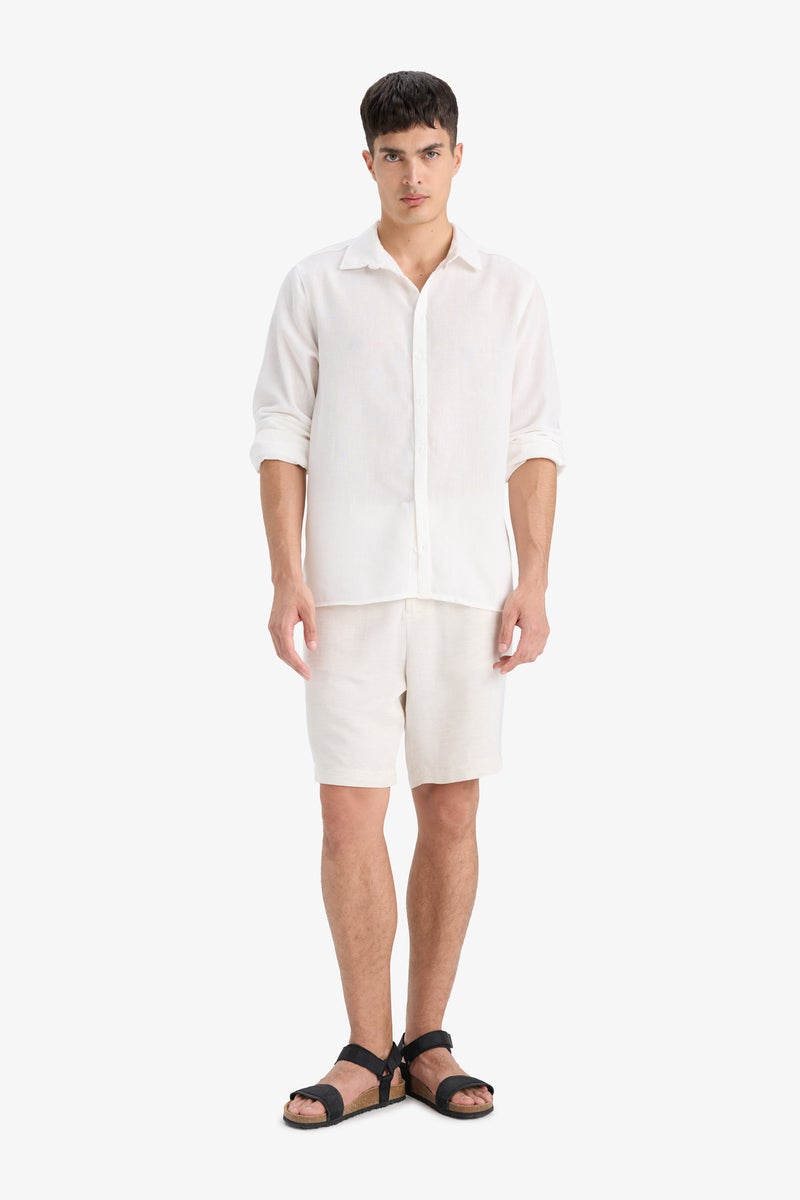 DeFacto Man Regular Fit Straight Leg Linen Blend Bermuda Shorts - Image 4