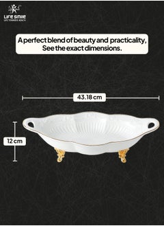 Life Smile LIFE SMILE Serving Bowl With Gold Stand  - Bone China Fruit Basket For Fruit Vegetable Storage Snack Nuts Cake Dessert  - Image 3