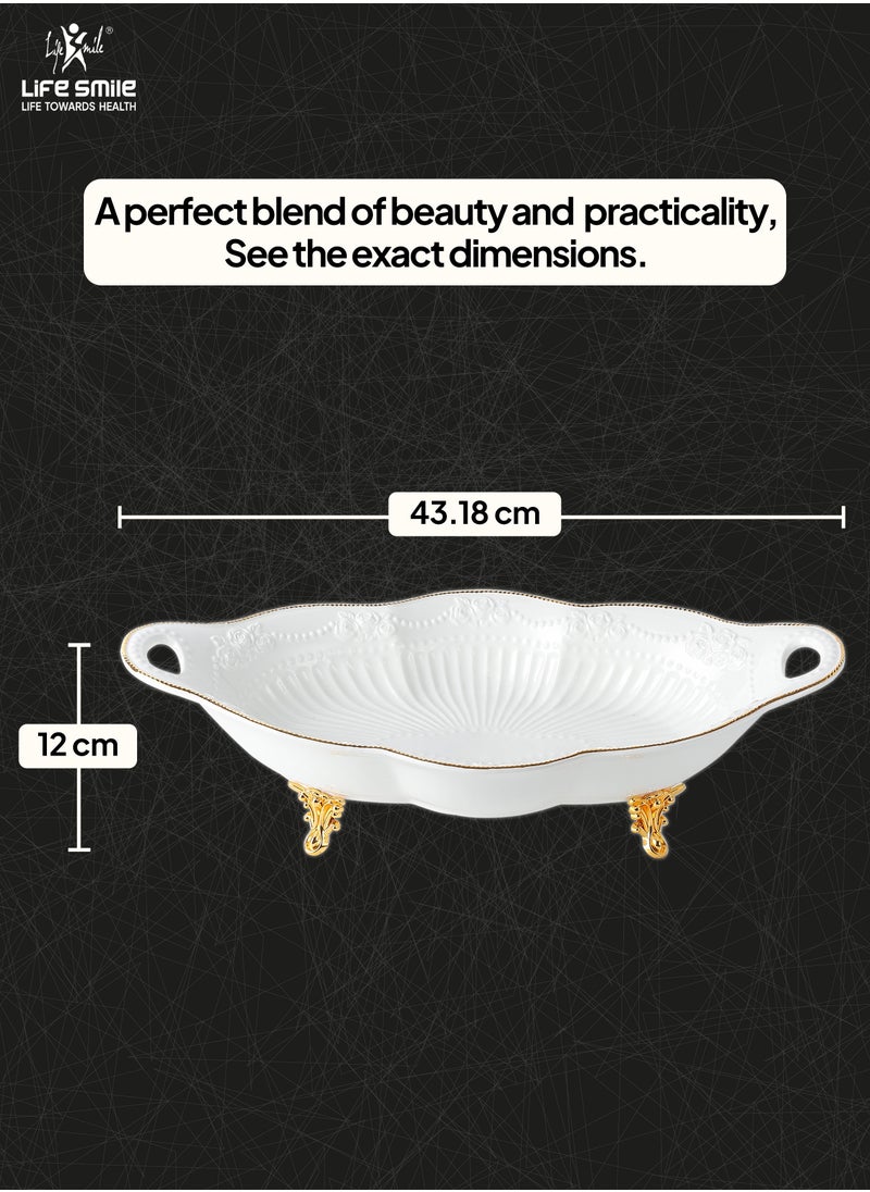 Life Smile LIFE SMILE Serving Bowl With Gold Stand  - Bone China Fruit Basket For Fruit Vegetable Storage Snack Nuts Cake Dessert  - Image 3