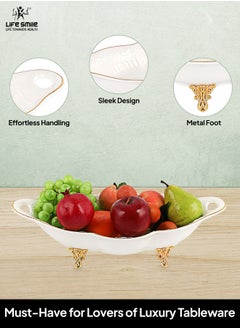 Life Smile LIFE SMILE Serving Bowl With Gold Stand  - Bone China Fruit Basket For Fruit Vegetable Storage Snack Nuts Cake Dessert  - Image 4