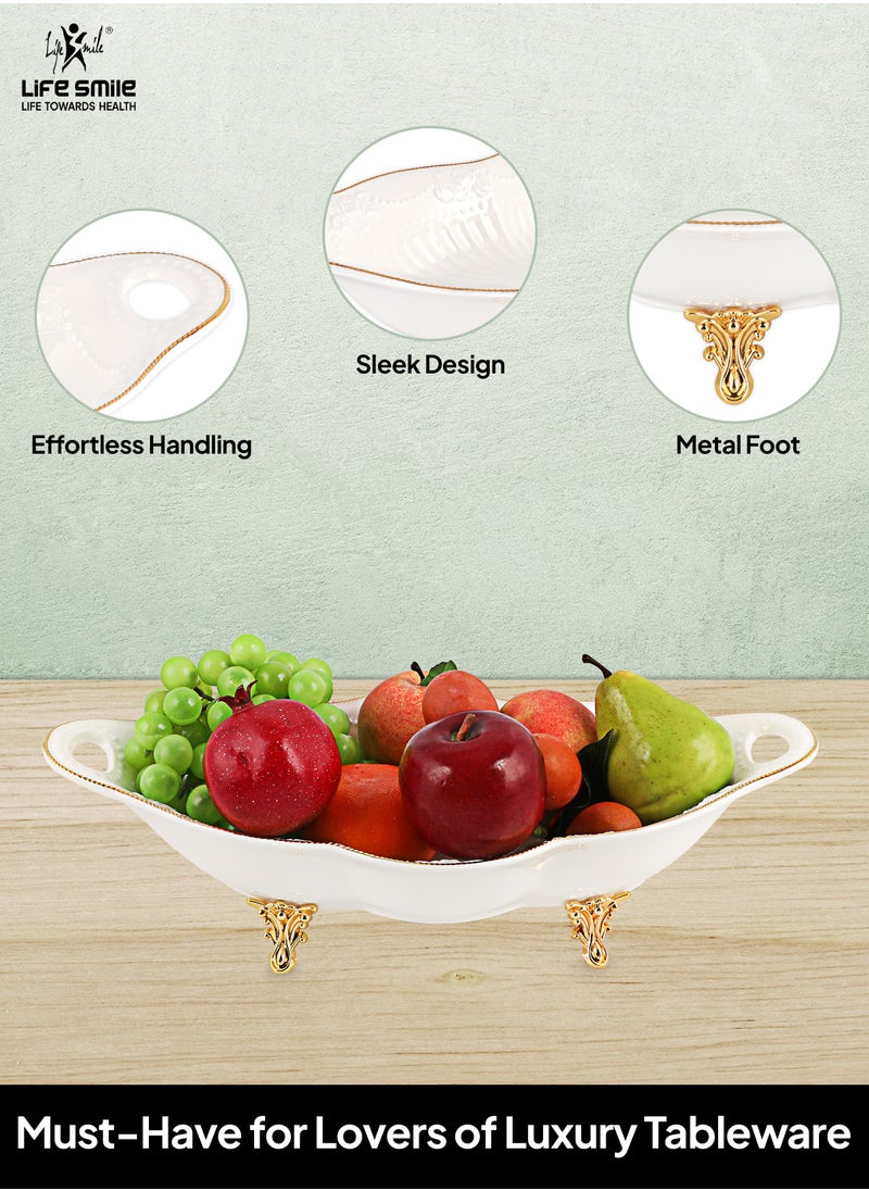 Life Smile LIFE SMILE Serving Bowl With Gold Stand  - Bone China Fruit Basket For Fruit Vegetable Storage Snack Nuts Cake Dessert  - Image 4
