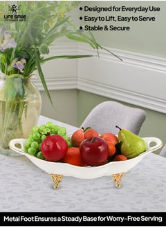 Life Smile LIFE SMILE Serving Bowl With Gold Stand  - Bone China Fruit Basket For Fruit Vegetable Storage Snack Nuts Cake Dessert  - Image 5