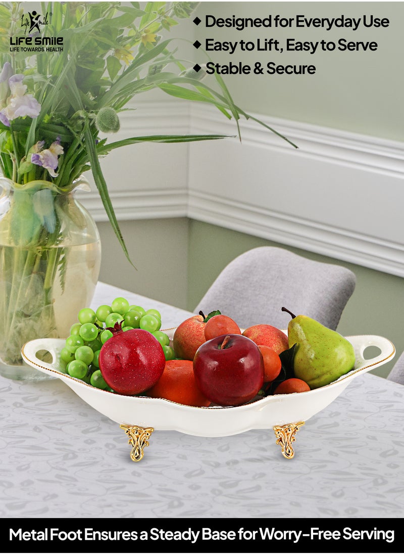 Life Smile LIFE SMILE Serving Bowl With Gold Stand  - Bone China Fruit Basket For Fruit Vegetable Storage Snack Nuts Cake Dessert  - Image 5