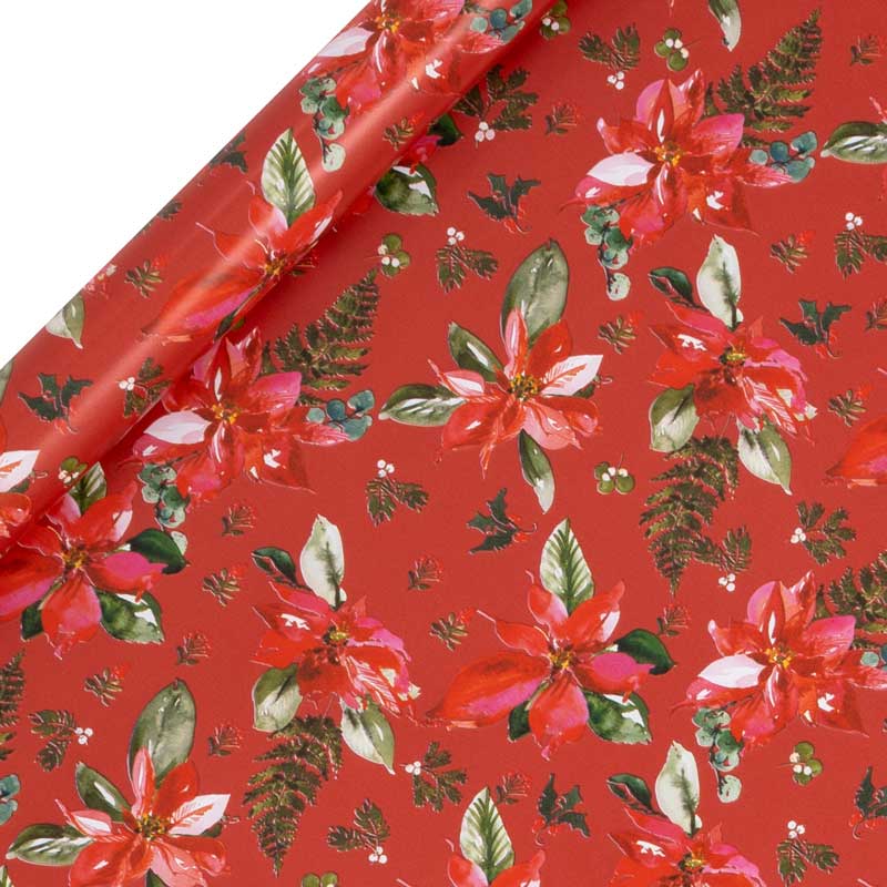 Glick Perfect Poinsettia Gift Roll Wrap (4 m, Red)