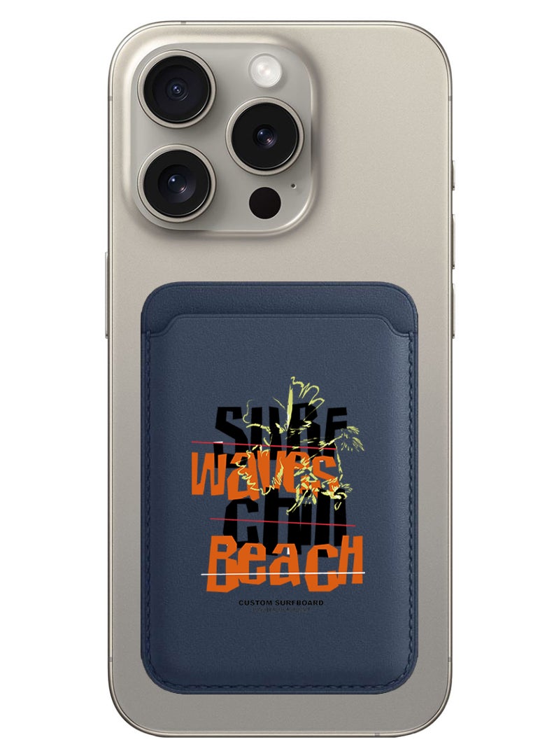 Theodor Magnetic Wallet, Compatible with MagSafe Wallet, for iPhone Wallet, for iPhone 16/15/14/13/12 Series, Not for iPhone 13/12 mini, 3 Card Holder, Vegan Leather, Navy - Surf waves chill beach black - Image 1