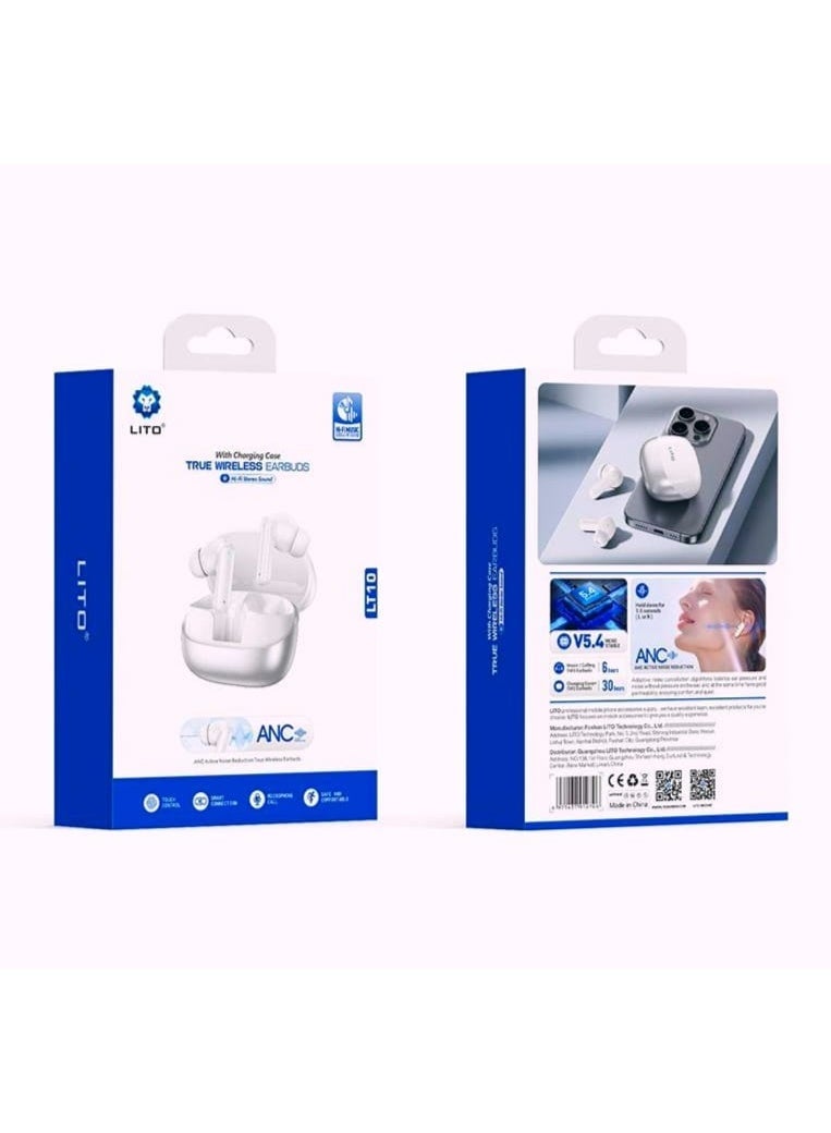ليتو سماعات أذن لاسلكية LITO LT10 ANC بخاصية إلغاء الضوضاء النشطة - أبيض  البلوتوث إصدار 5.4 لاتصال أسرع وأكثر استقرارًا. إلغاء الضوضاء: تتميز بخاصية إلغاء الضوضاء النشط (ANC) لتقليل الضوضاء المحيطة. - Image 2