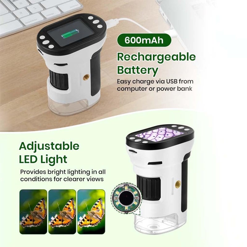TECPHILE Microscope for Kids Students with Stand Handheld Mini Portable 200-1000X Magnification Digital Microscope Kit 1080P, 2.0" LCD Screen Rechargeable Pocket Microscope, Photo & Video Recording - Image 3