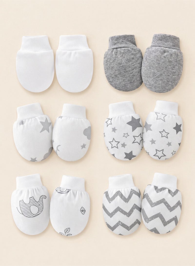 6 Pairs Baby Scratch Mittens – Soft Cotton Anti-Scratch Gloves for Newborns, Breathable Infant Hand Covers with Gentle Elastic Cuffs ( 0 - 3 Month) - Image 1