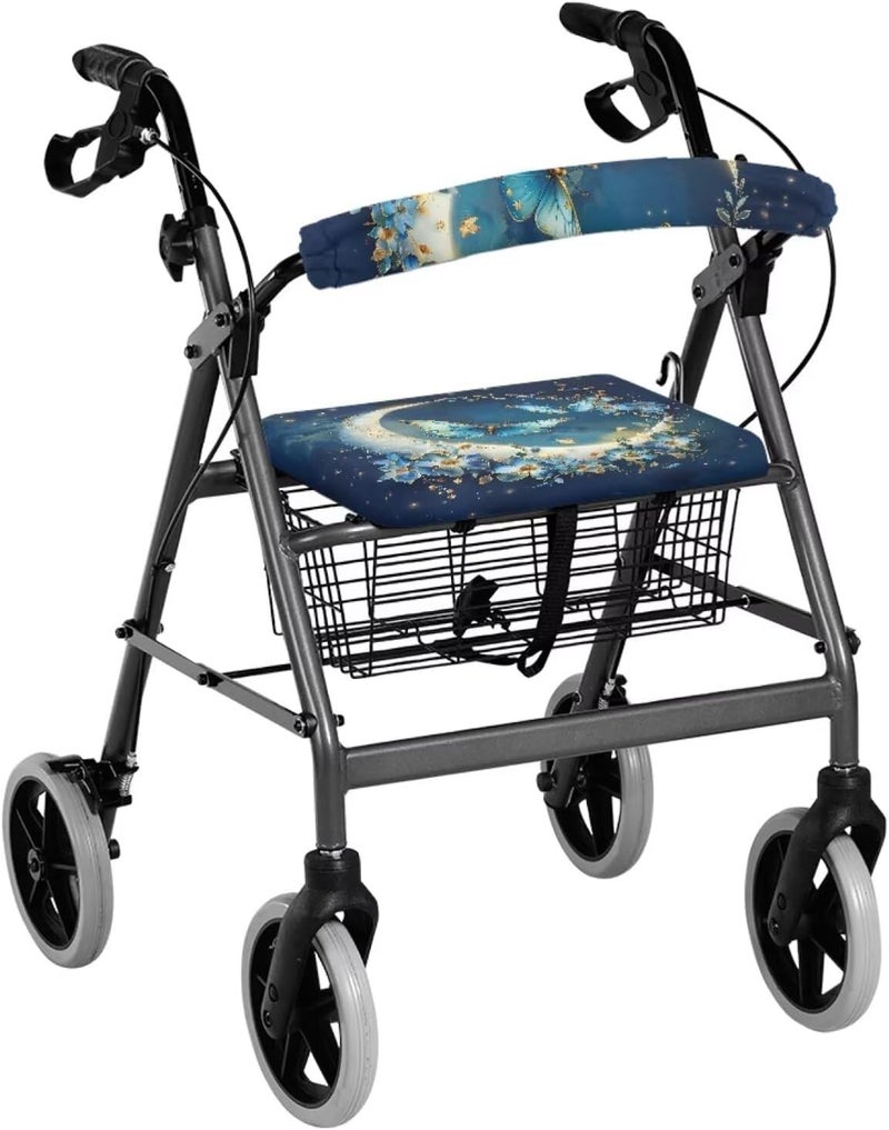 LedBack Walker Accessories Rollator Seat and Back Rest Covers, Walker Seat Set 2 Pack Moon Butterfly Walker Seat Cover Ideal Gifts for Seniors in Assisted Living - Image 1