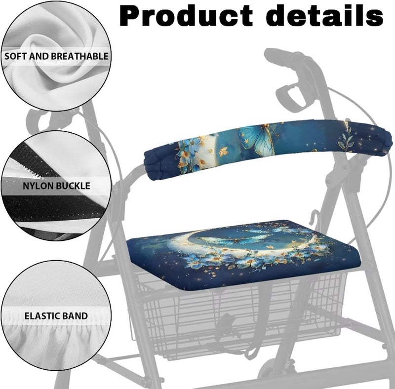 LedBack Walker Accessories Rollator Seat and Back Rest Covers, Walker Seat Set 2 Pack Moon Butterfly Walker Seat Cover Ideal Gifts for Seniors in Assisted Living - Image 4