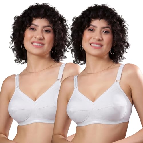 Kalyani Damini Full Coverage Non Padded Cotton Everyday Bra White,White_38D Pack of 2 - Image 1