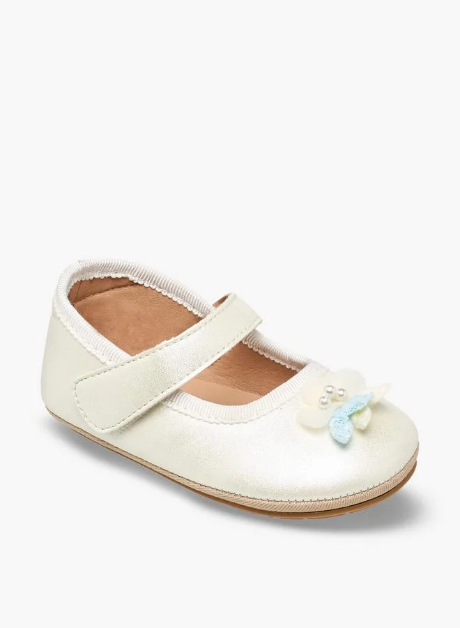 بيرفيت Mary Jane Shoes With Hook & Loop Closure, Floral Accent