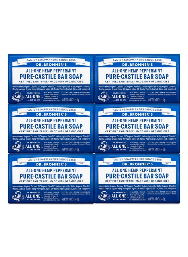 دكتور برونرز صابون قشتالة نقي (نعناع، 5 أونصة، عبوة من 6 قطع) - مصنوع من زيوت عضوية، للوجه والجسم والشعر، لطيف ومرطب، قابل للتحلل البيولوجي، نباتي، خالٍ من القسوة، غير معدّل وراثيًا - Image 1