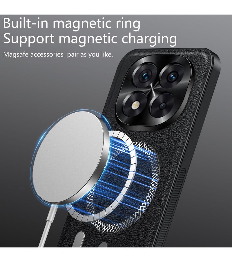 غلاف حماية للهاتف من نوع Redmi Note 15 5G، بلون أخضر مع نسيج جلدي، غطاء خلفي مغناطيسي. - Image 2