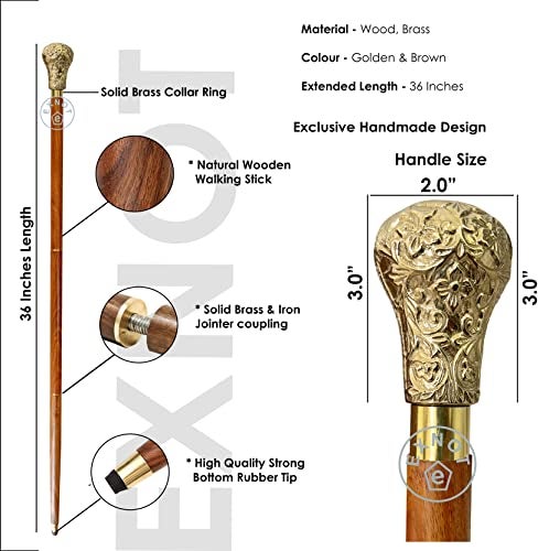 EXNOT Vintage Walking Sticks in Natural Wood Elegant Walking Cane Brass Handle knob Brown Wood Stick Victorian Cane Fancy Cane for Men and Women - Image 5