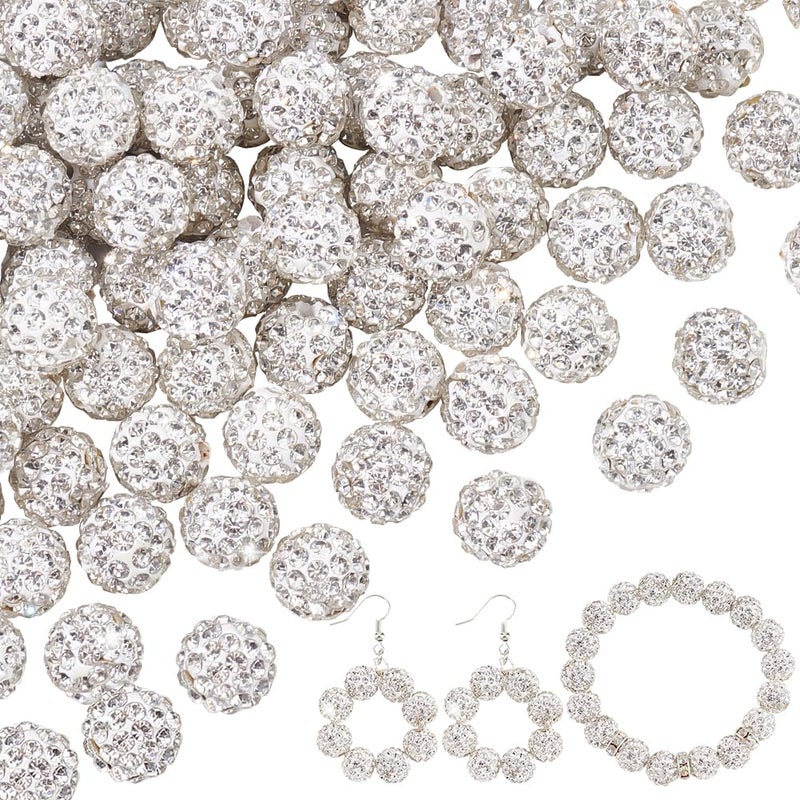 PH PandaHall 100pcs 10mm Rhinestones Beads Pave Disco Ball Beads Shiny Round Baseball Bead Craft Crystal Bead for Sparkle Friendship Bracelet Crystal Clay Necklace Earring Jewelry Making Christmas