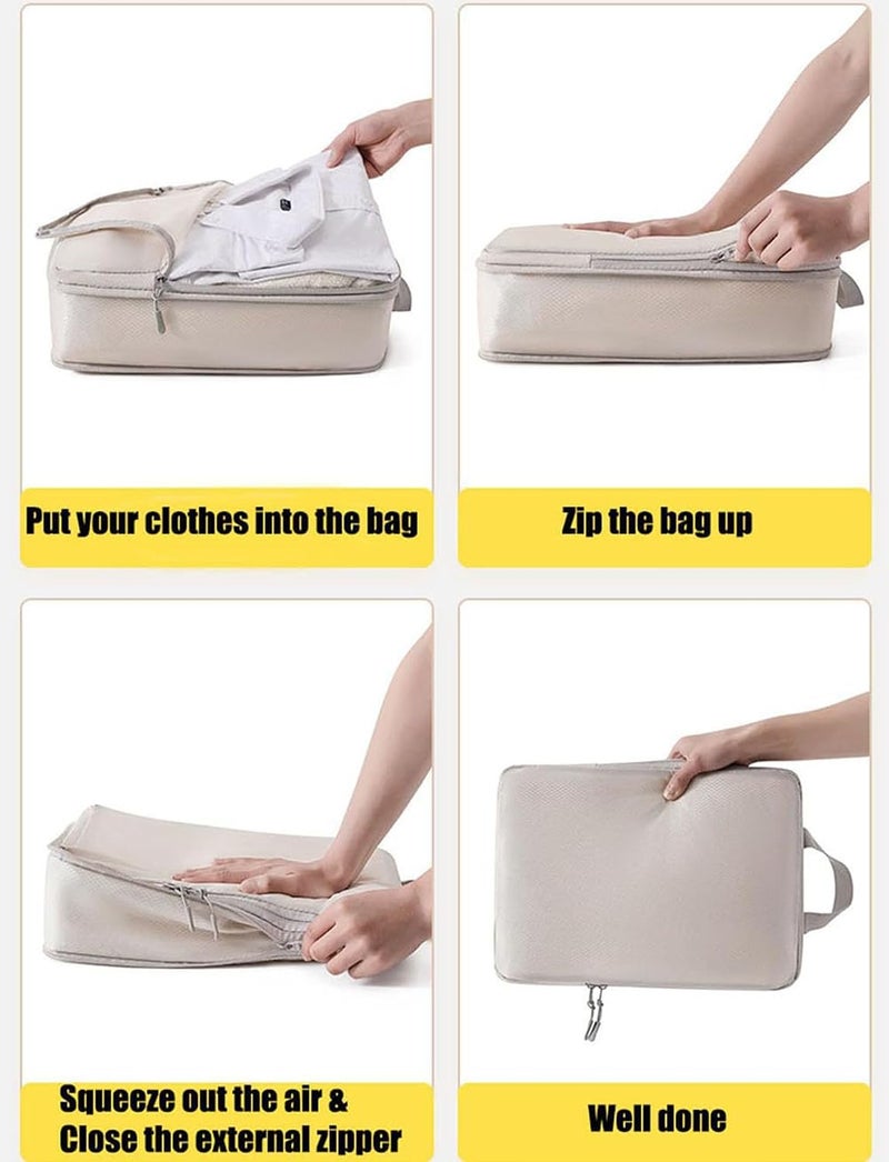 FCYOUO 6 Set compression Packing Cubes Luggage Packing Organizers for Travel Accessories Space Saving Clothes Storage Bags Shoe Bag (Beige) - Image 5
