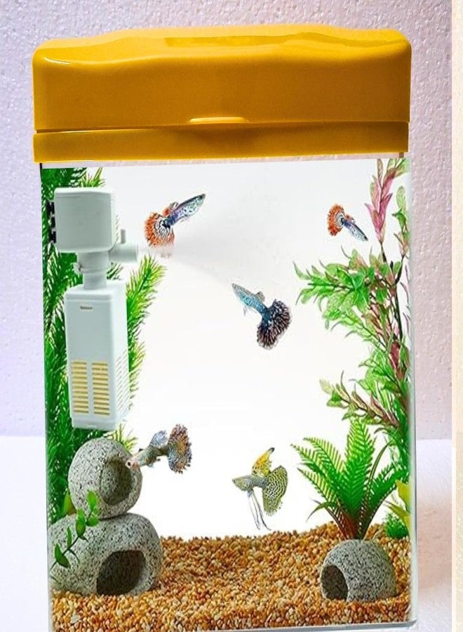 KSH STORE ® Aquarium Fish Tank with 7 Colour LED Light and Filter Pump,Plant,Food,Siphon Pump Thermometer,Capacity 7 Liter, 22 cm L x 14 cm W x 28 cm H, Transparent (Yellow, 7 Liter) PS-230 - Image 1
