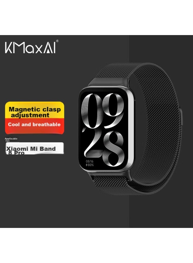 Kmaxai Compatible Milanese Loop Metal Strap For Xiaomi Band 9/8 Pro, Redmi Watch 5/4 Stainless Steel Magnetic Watch Band, Sports Wristband With Creative Magnetic Clasp, Black - Image 1