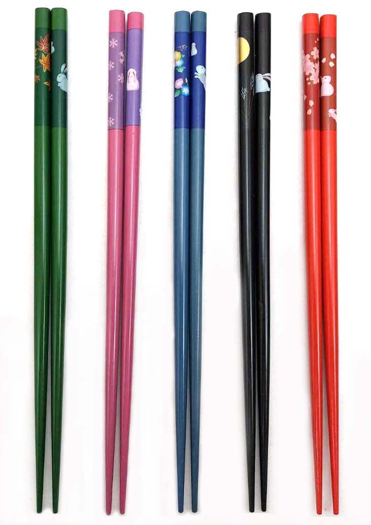 JapanBargain JapanBargain 3644 Bamboo Chopsticks Reusable Japanese Chinese Korean Chopsticks Set Wood Chop Sticks Hair Sticks 5 Pair Gift Set Dishwasher Safe 9 inch 1 BunnyColor 