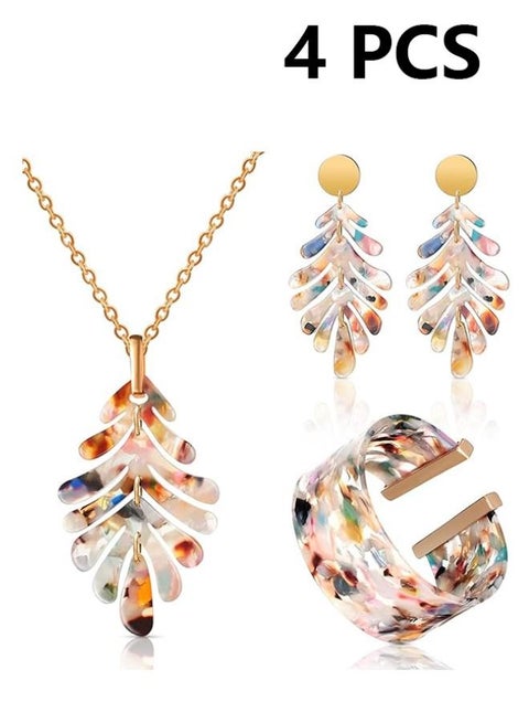 4 Pcs Acrylic Jewelry Set for Women Statement Boho Resin Earrings Necklace Bracelet Stylish Jewelry Set for Women