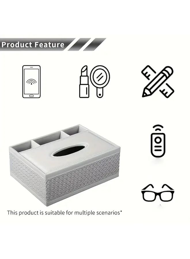 White Faux Leather Tissue Box Organizer With Remote Control And Napkin Storage - Image 2