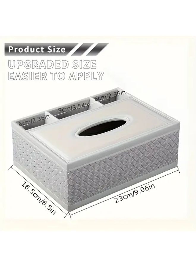White Faux Leather Tissue Box Organizer With Remote Control And Napkin Storage - Image 3