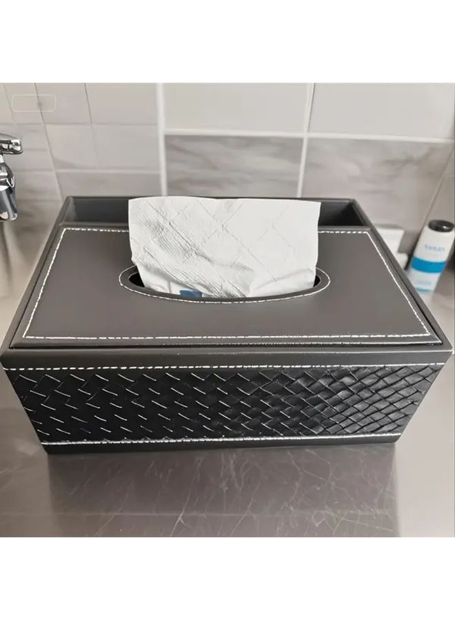 White Faux Leather Tissue Box Organizer With Remote Control And Napkin Storage - Image 5