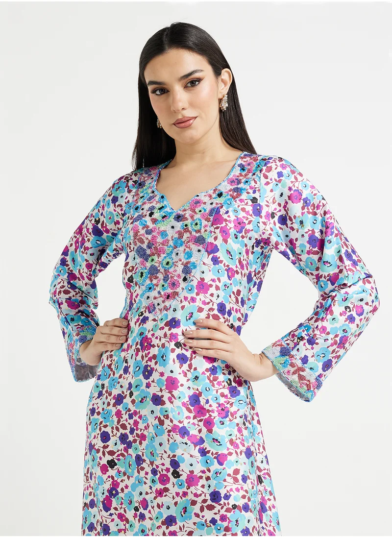 ARABIAN CLOSET Embellished Belted Jalabiya