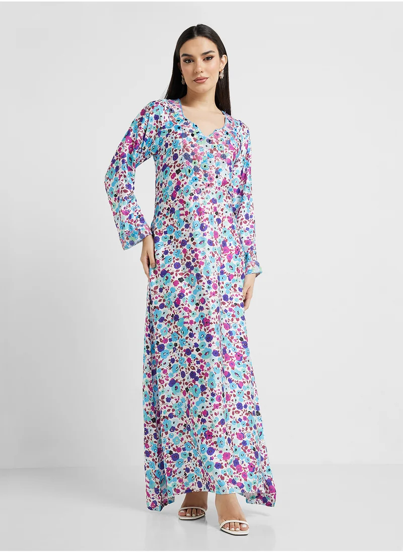ARABIAN CLOSET Embellished Belted Jalabiya