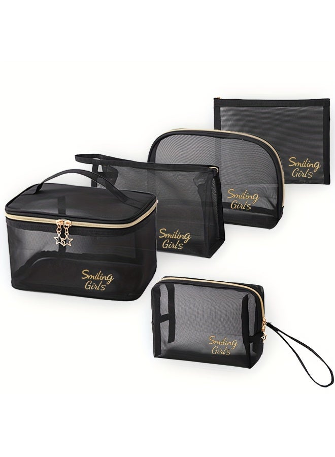 مجموعة 5 قطع - حقيبة نسائية شفافة من الشبكة للسفر، حقيبة منظمة للمستحضرات التجميلية المحمولة - Image 1