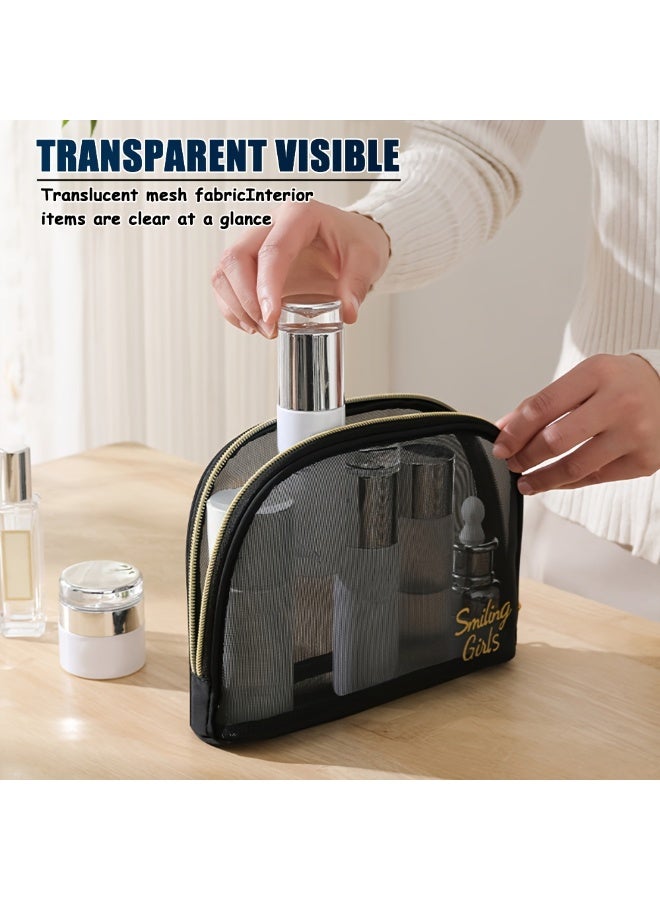 مجموعة 5 قطع - حقيبة نسائية شفافة من الشبكة للسفر، حقيبة منظمة للمستحضرات التجميلية المحمولة - Image 5