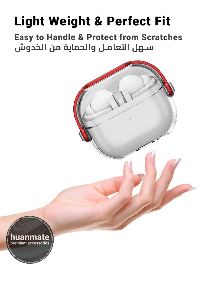 huanmate Samsung Galaxy Buds 3 Pro Premium Protection Case Cover - Clear/Red - Lightweight, Stylish Design, Accurate Cut-outs - Easy to Install & Remove - Durable Shield for Your Samsung Galaxy Buds 3 Pro - Image 3
