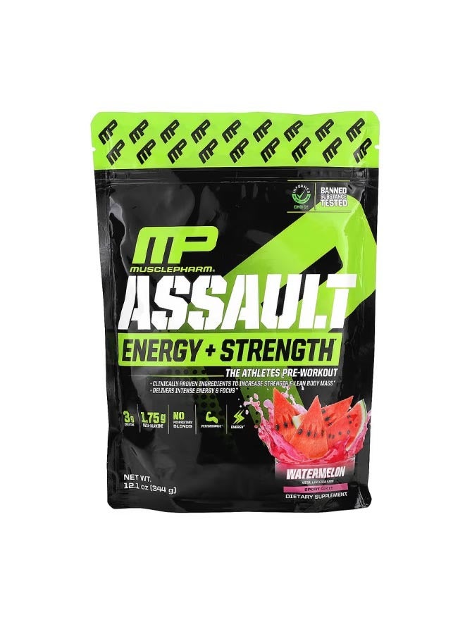 MusclePharm Assault Energy  Strength Pre Workout Watermelon 12.1 oz 344 g - Image 1