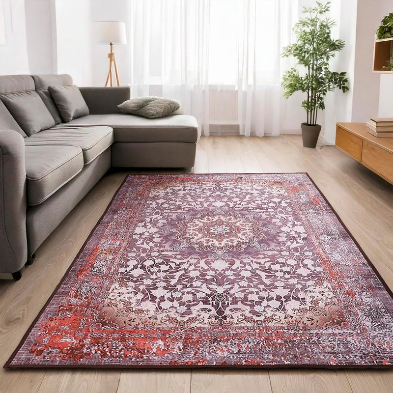 Status Contract Ice Velvet Rugs for Living Room | (Print) Carpet for Living Room Decor | Anti Skid Backing Home Essentials | Aesthetic Vintage Decor Carpet for Bedroom | (4 x 6, D6) - Image 1