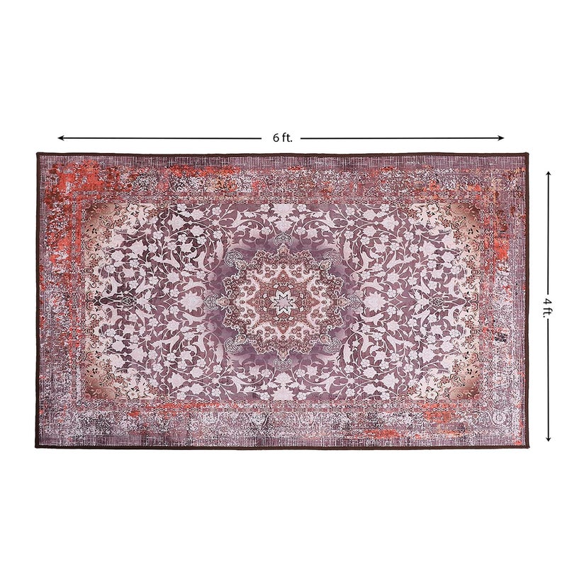 Status Contract Ice Velvet Rugs for Living Room | (Print) Carpet for Living Room Decor | Anti Skid Backing Home Essentials | Aesthetic Vintage Decor Carpet for Bedroom | (4 x 6, D6) - Image 2