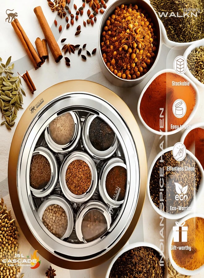 WALKN - EXPLORE | SHOP | ELEVATE WALKN 7 in 1 See Through 1.5L Stainless Steel Masala box for Kitchen | Spice Box | Spice Organiser | Masala Daani | Masala Dabba with 7 Containers and Small Spoons | Silver - Image 4