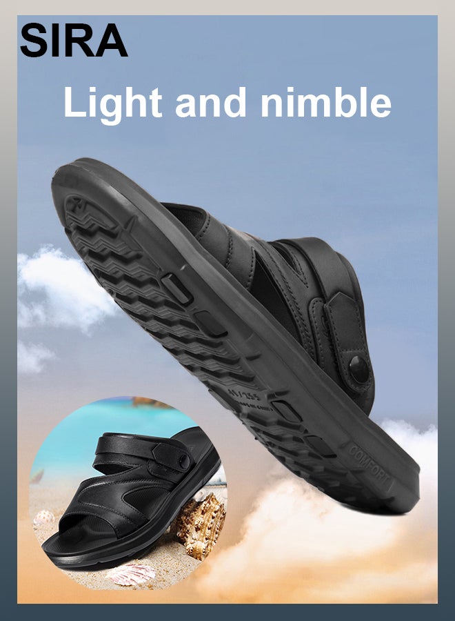 SIRA Men's 2-in-1 Slide Sandals - Premium Indoor/Outdoor Slippers | Ultra-Soft & Waterproof | Anti-Slip Thick Sole for Beach, Travel, Home | Breathable & Lightweight | Perfect for Walking & Driving（Black） - Image 2