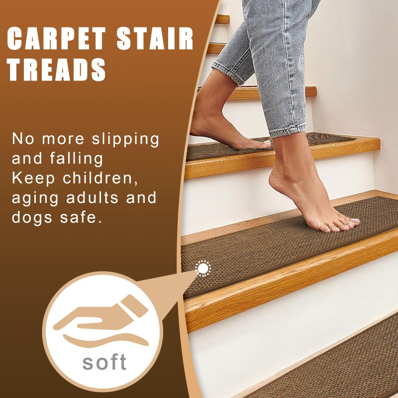 FlowaFoli Stair Treads for Wooden Steps Indoor,8" X 30" (15 in Pack) Carpet Stair Treads for Wood Stairs, Machine Washable Stair Runners for Kids Elders and Pets,Brown - Image 3