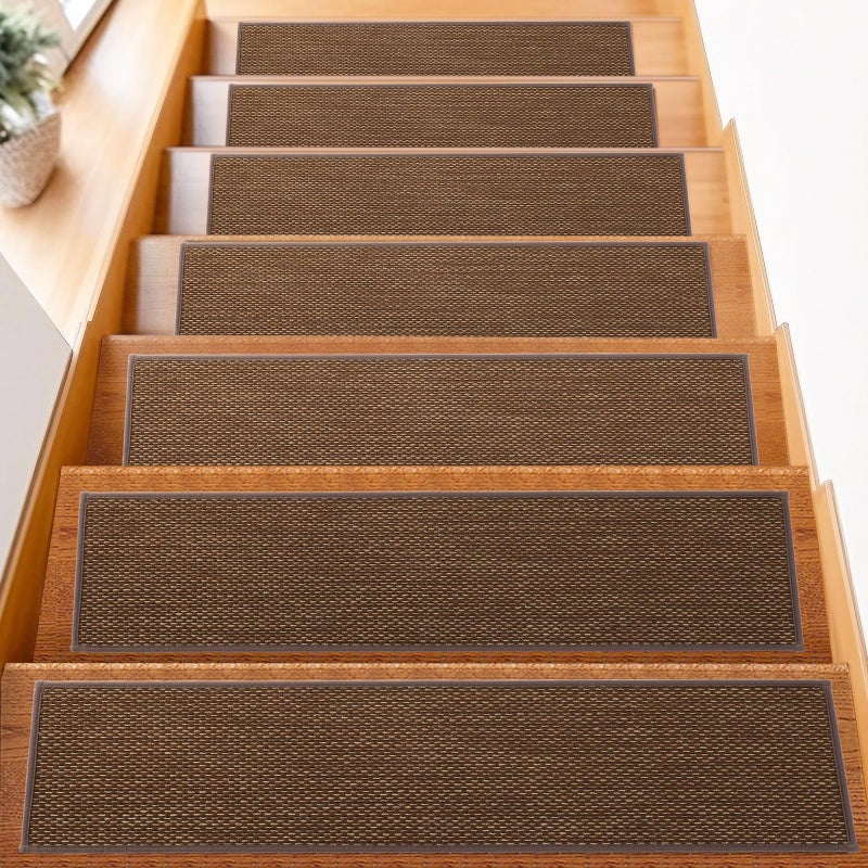 FlowaFoli Stair Treads for Wooden Steps Indoor,8" X 30" (15 in Pack) Carpet Stair Treads for Wood Stairs, Machine Washable Stair Runners for Kids Elders and Pets,Brown - Image 1