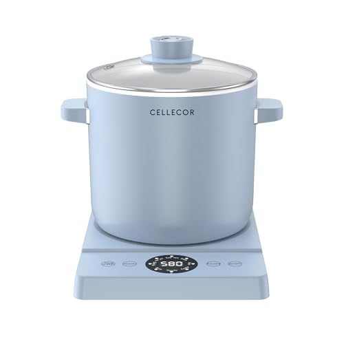 Cellecor White Ceramic Non-Stick Coated Multi-Cook Kettle CMK22 Cook Box Touch Control, LED Display, Egg Boiler with Steamer (2.2 L, Light Blue) - Image 1